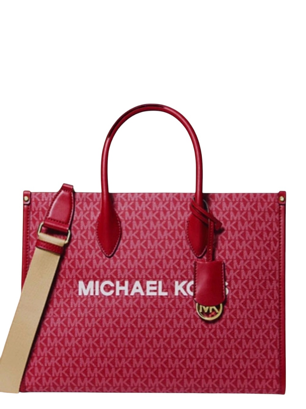 Michael Kors Mirella EW Tote Bag Red with Beige Strap